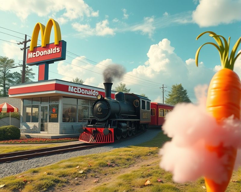 mcdonalds, wolf, cotton candy, carrot, train